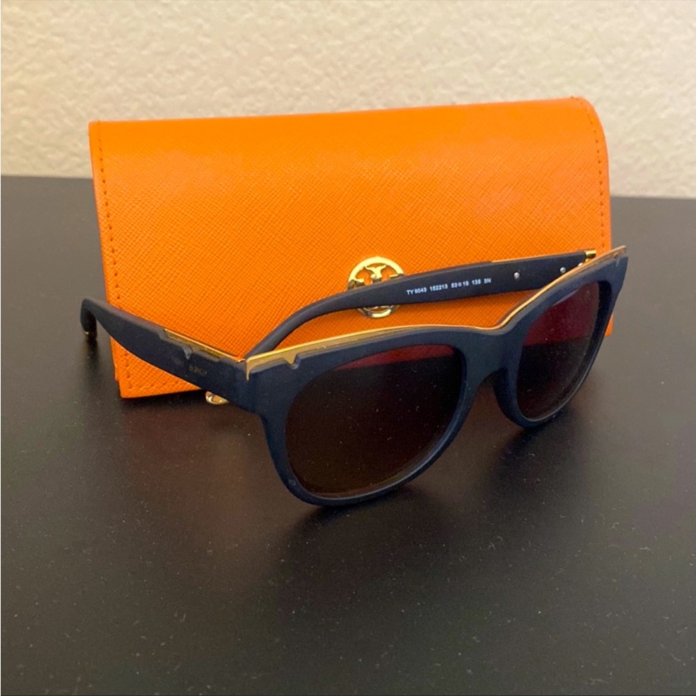 Tory Burch black matte sunglasses with gold accents